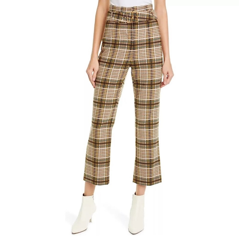 Jonathan Simkhai Belted Plaid Trouser Pants